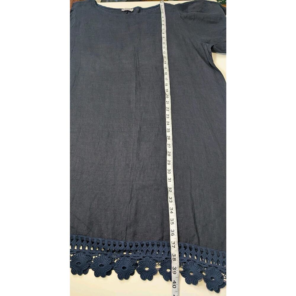 Bellambra Navy Linen Dress Size 1X Made In Italy Crochet Trim Short Sleeve - Picture 10 of 10